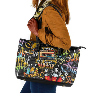 Raised On Hip Hop Leather Tote Bag Graffiti Art Style - African Pride