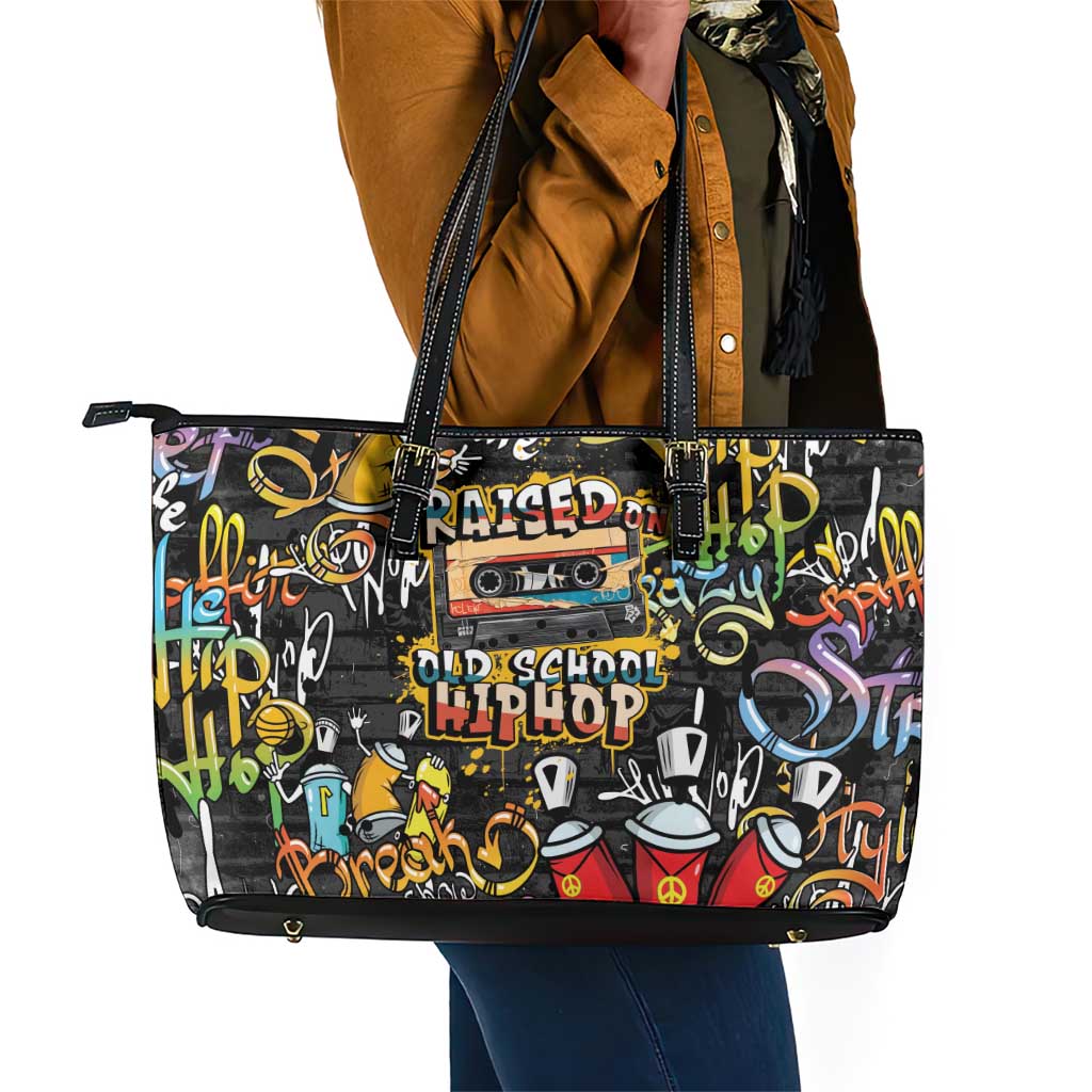 Raised On Hip Hop Leather Tote Bag Graffiti Art Style - African Pride