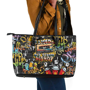 Raised On Hip Hop Leather Tote Bag Graffiti Art Style - African Pride