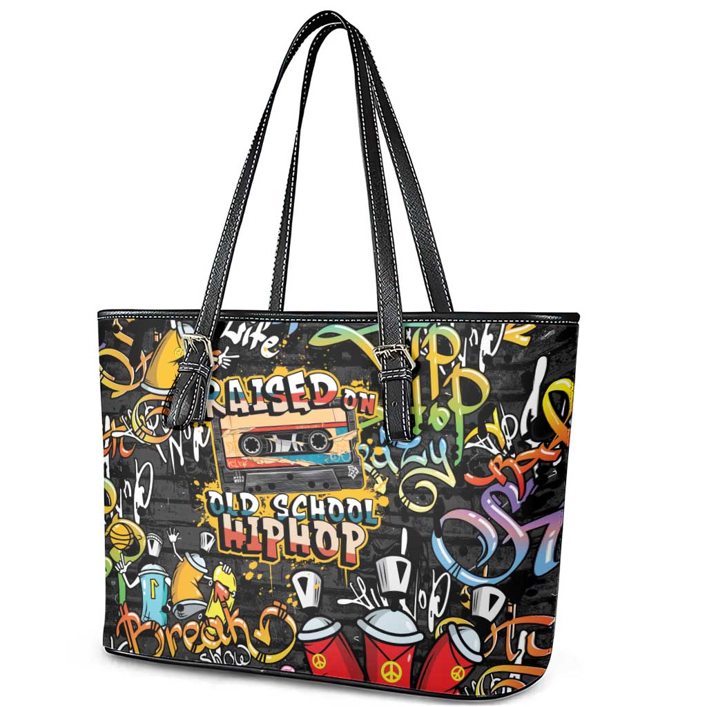 Raised On Hip Hop Leather Tote Bag Graffiti Art Style - African Pride
