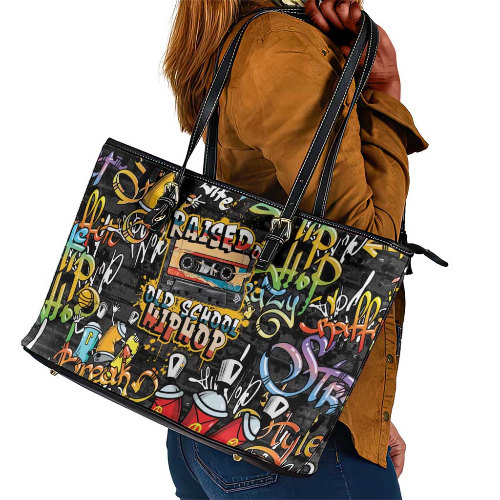 Raised On Hip Hop Leather Tote Bag Graffiti Art Style - African Pride
