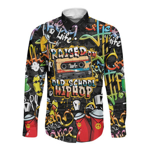 Raised On Hip Hop Long Sleeve Button Shirt Graffiti Art Style - African Pride