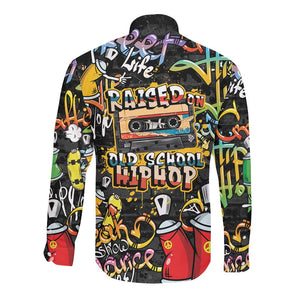 Raised On Hip Hop Long Sleeve Button Shirt Graffiti Art Style - African Pride