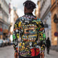 Raised On Hip Hop Long Sleeve Button Shirt Graffiti Art Style - African Pride