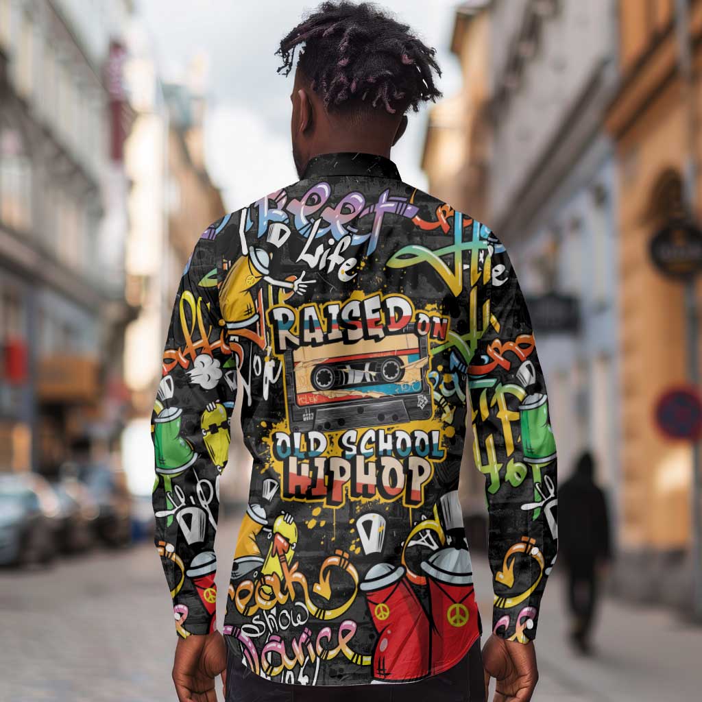 Raised On Hip Hop Long Sleeve Button Shirt Graffiti Art Style - African Pride