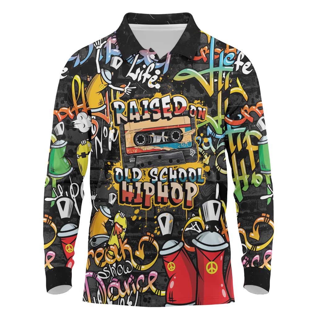 Raised On Hip Hop Long Sleeve Polo Shirt Graffiti Art Style - African Pride