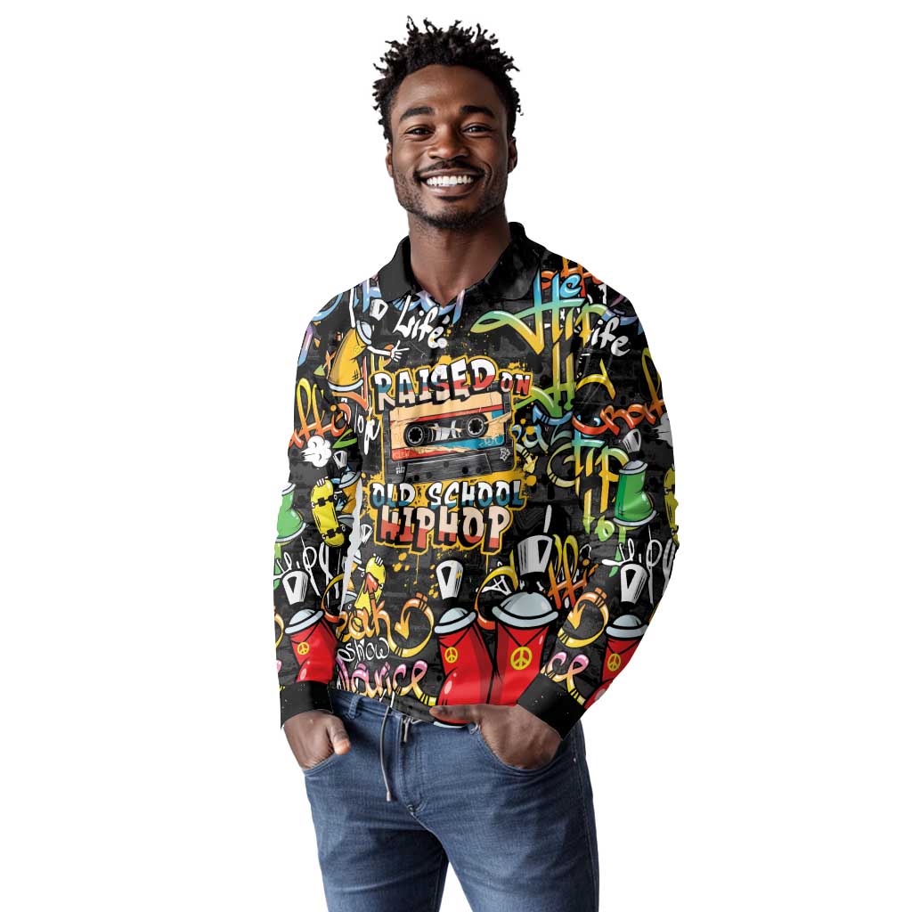 Raised On Hip Hop Long Sleeve Polo Shirt Graffiti Art Style - African Pride