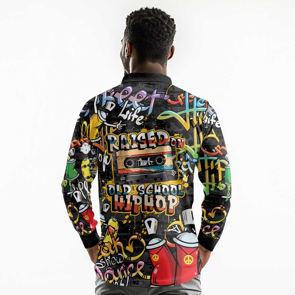 Raised On Hip Hop Long Sleeve Polo Shirt Graffiti Art Style - African Pride