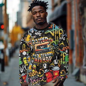 Raised On Hip Hop Long Sleeve Shirt Graffiti Art Style - African Pride