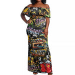 Raised On Hip Hop Off Shoulder Maxi Dress Graffiti Art Style - African Pride