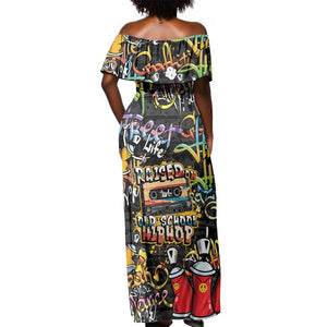 Raised On Hip Hop Off Shoulder Maxi Dress Graffiti Art Style - African Pride