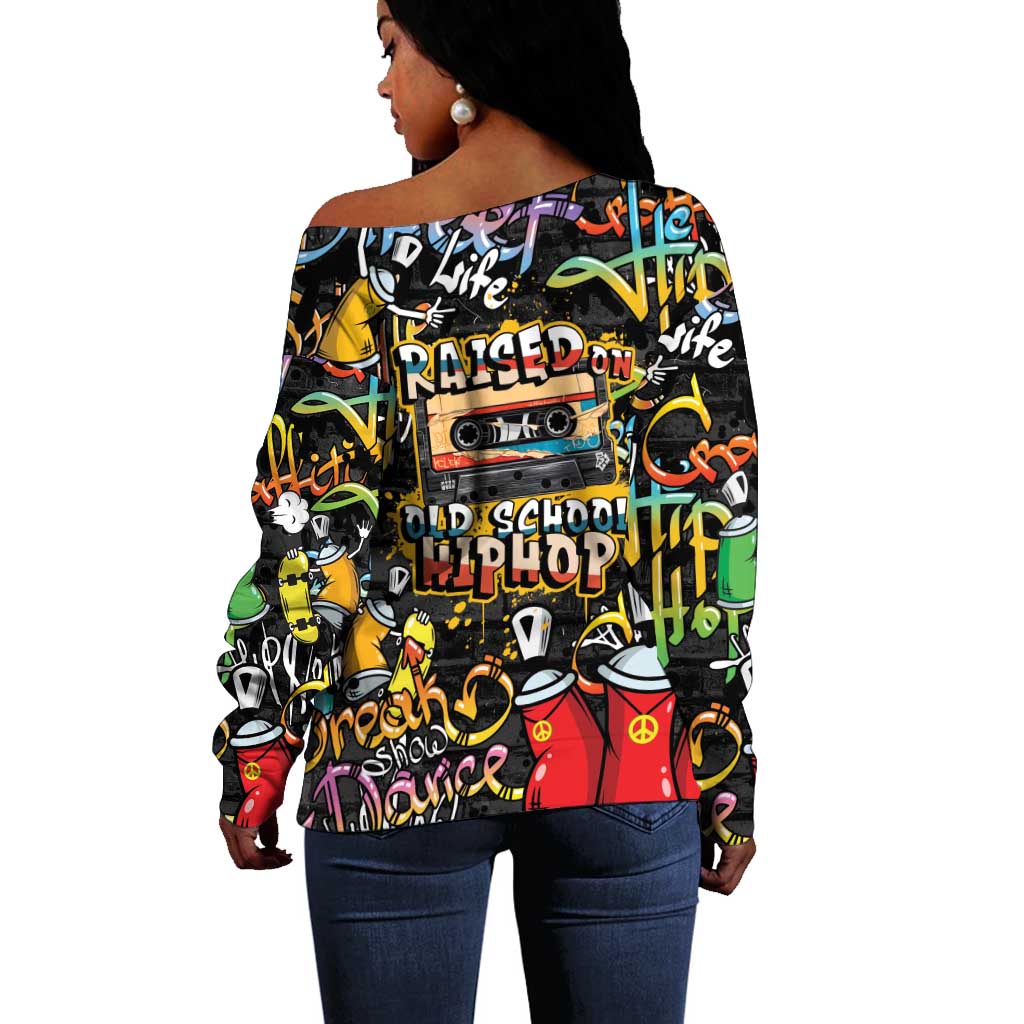 Raised On Hip Hop Off Shoulder Sweater Graffiti Art Style - African Pride