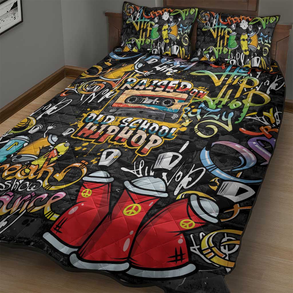 Raised On Hip Hop Quilt Bed Set Graffiti Art Style - African Pride