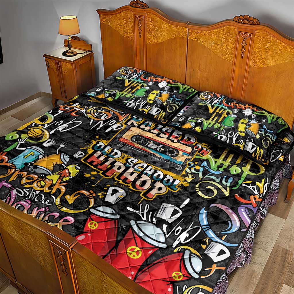 Raised On Hip Hop Quilt Bed Set Graffiti Art Style - African Pride