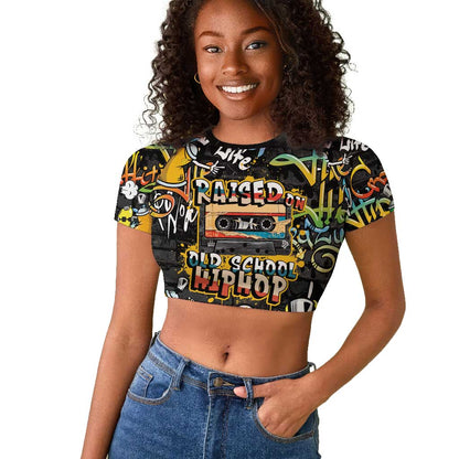 Raised On Hip Hop Raglan Cropped T shirt Graffiti Art Style - African Pride