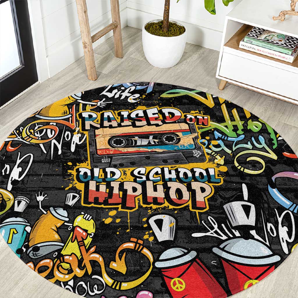 Raised On Hip Hop Round Carpet Graffiti Art Style - African Pride