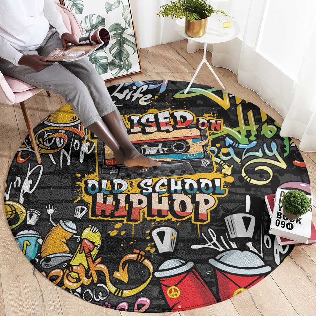 Raised On Hip Hop Round Carpet Graffiti Art Style - African Pride