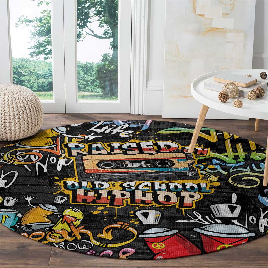 Raised On Hip Hop Round Carpet Graffiti Art Style - African Pride