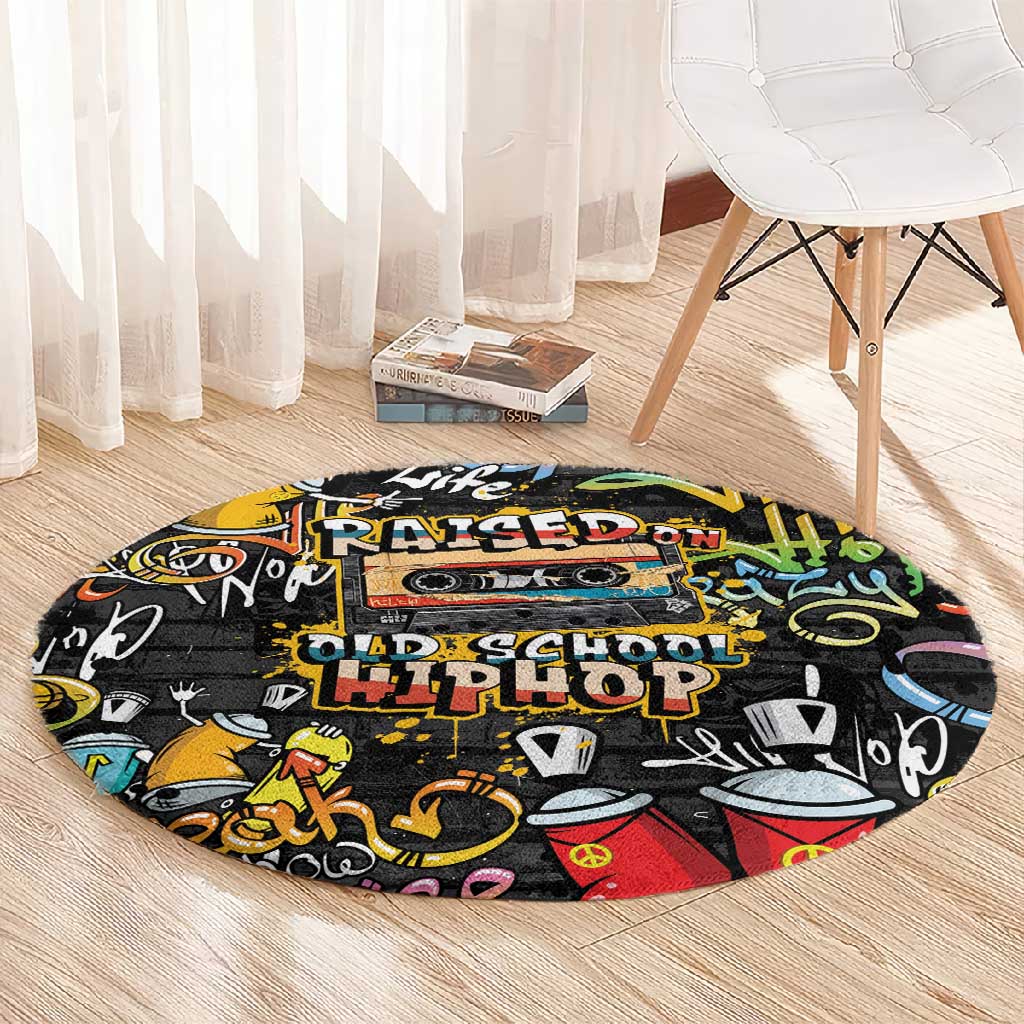 Raised On Hip Hop Round Carpet Graffiti Art Style - African Pride
