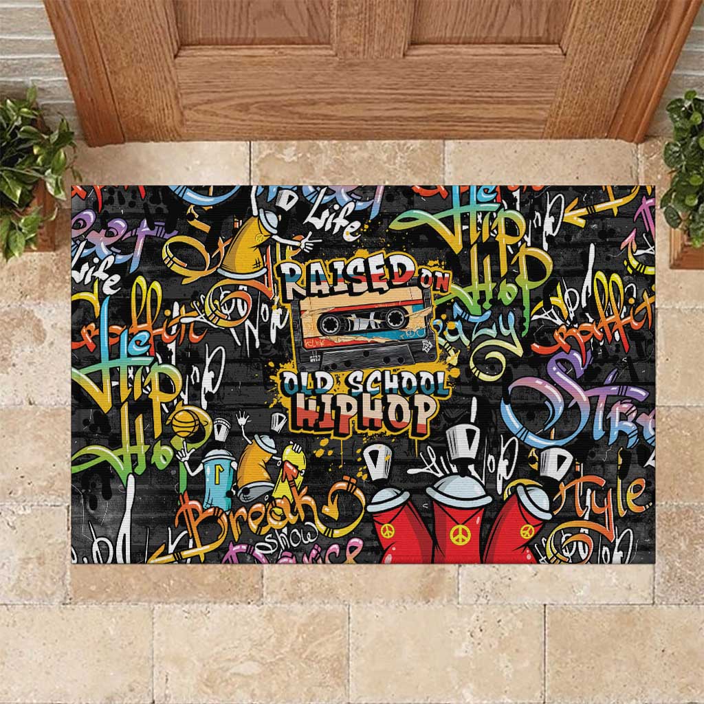 Raised On Hip Hop Rubber Doormat Graffiti Art Style - African Pride