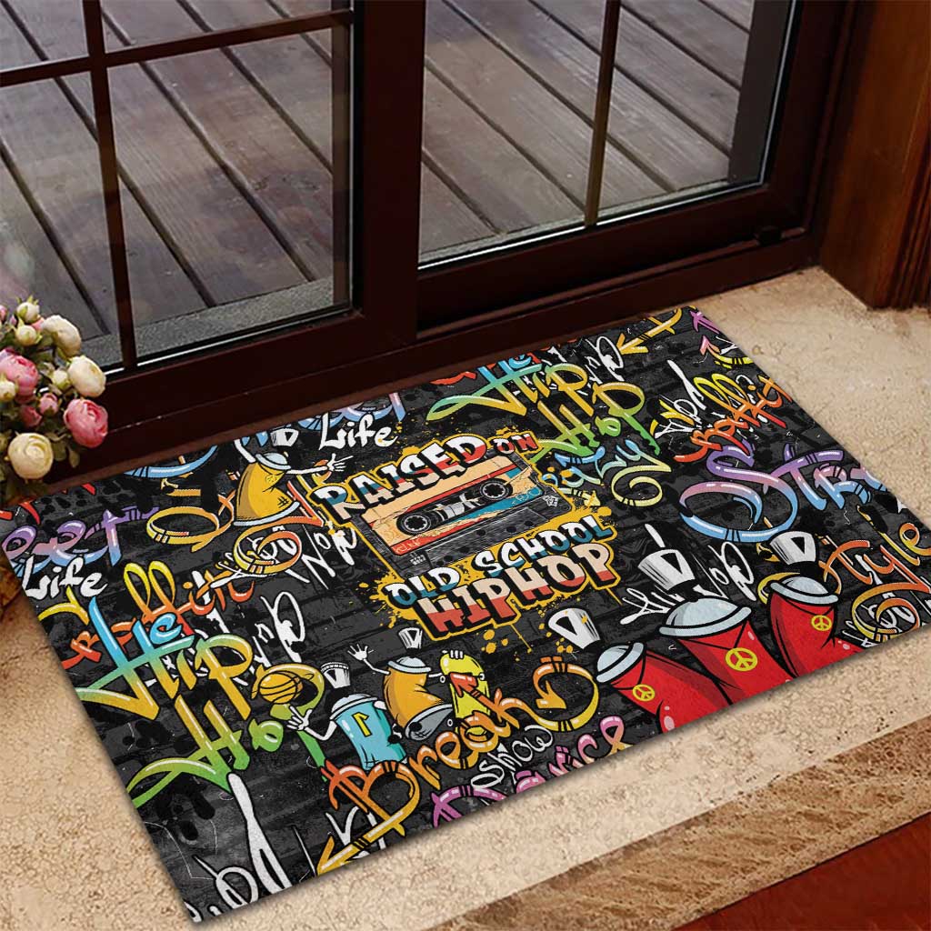 Raised On Hip Hop Rubber Doormat Graffiti Art Style - African Pride