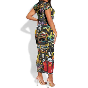 Raised On Hip Hop Short Sleeve Bodycon Dress Graffiti Art Style - African Pride