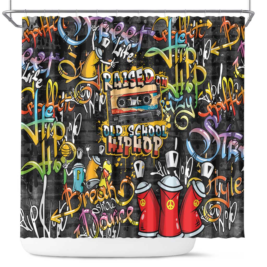 Raised On Hip Hop Shower Curtain Graffiti Art Style - African Pride