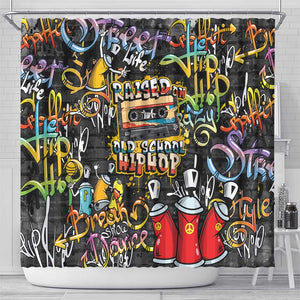 Raised On Hip Hop Shower Curtain Graffiti Art Style - African Pride