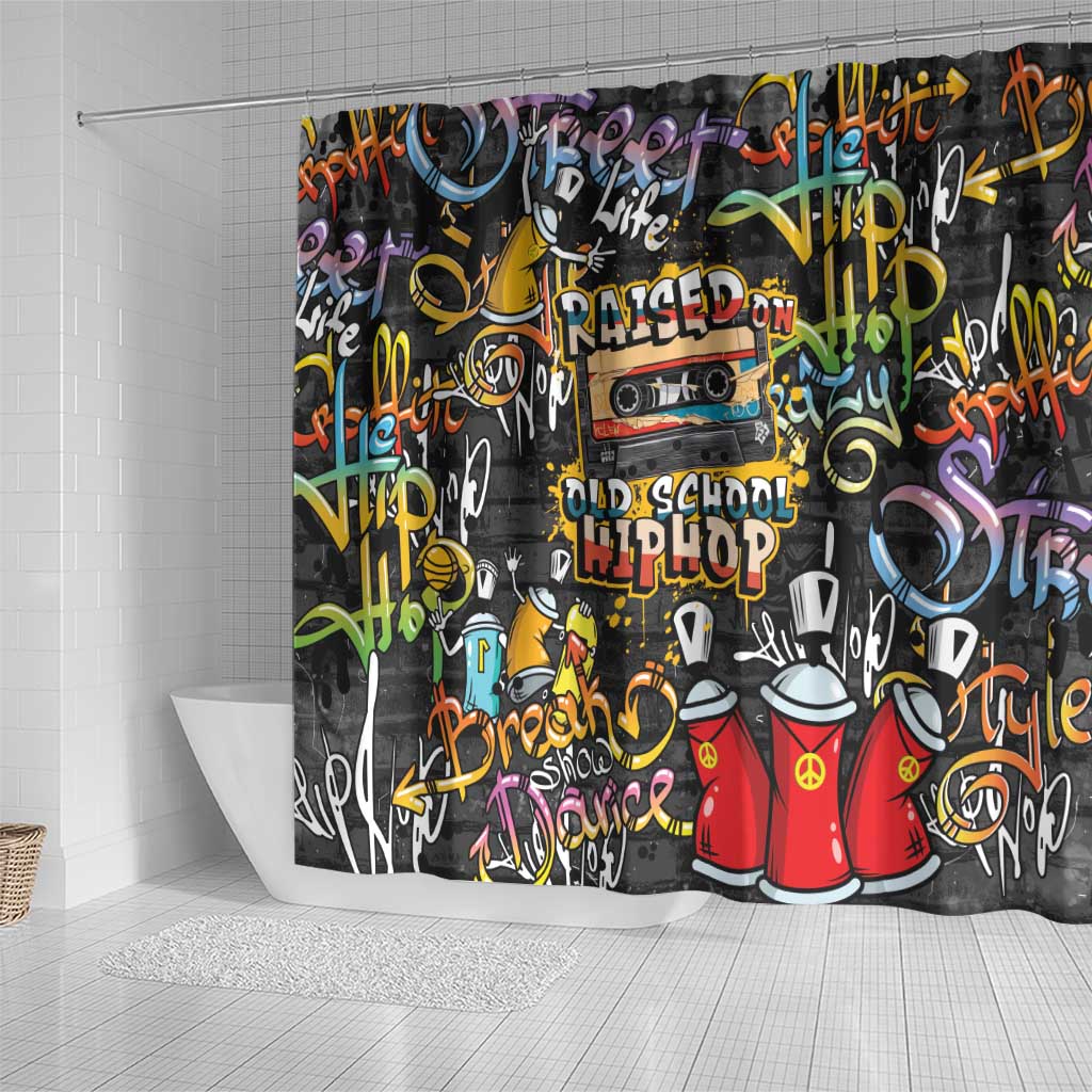 Raised On Hip Hop Shower Curtain Graffiti Art Style - African Pride