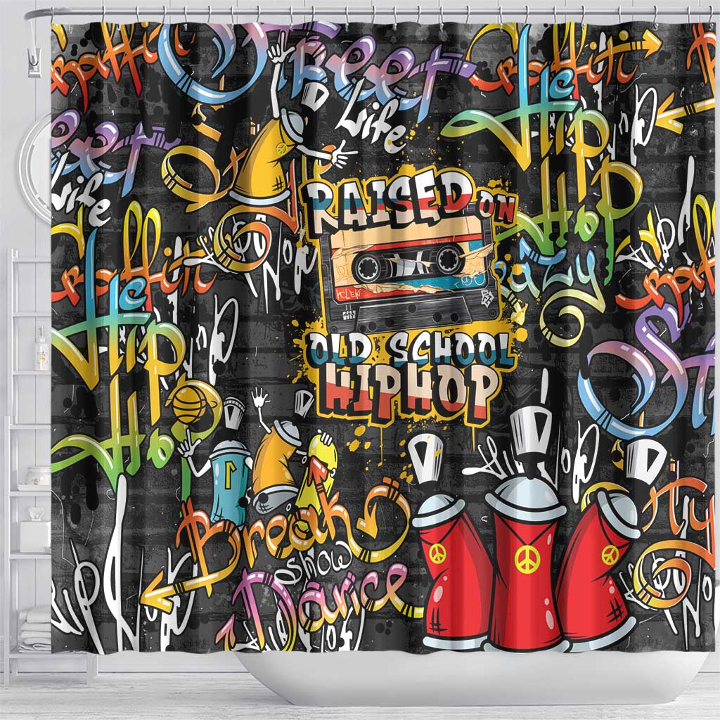 Raised On Hip Hop Shower Curtain Graffiti Art Style - African Pride