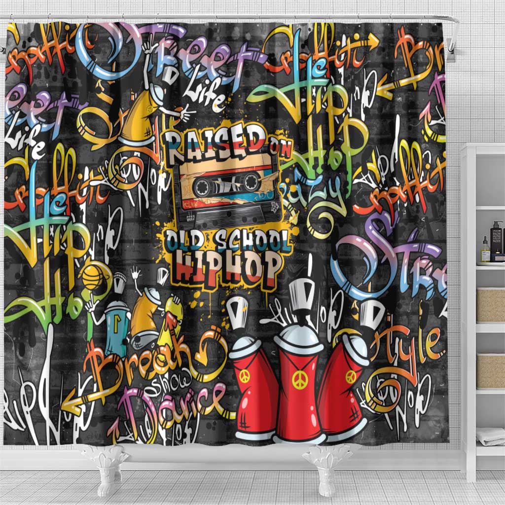 Raised On Hip Hop Shower Curtain Graffiti Art Style - African Pride