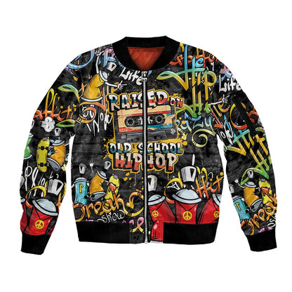 Raised On Hip Hop Sleeve Zip Bomber Jacket Graffiti Art Style - African Pride