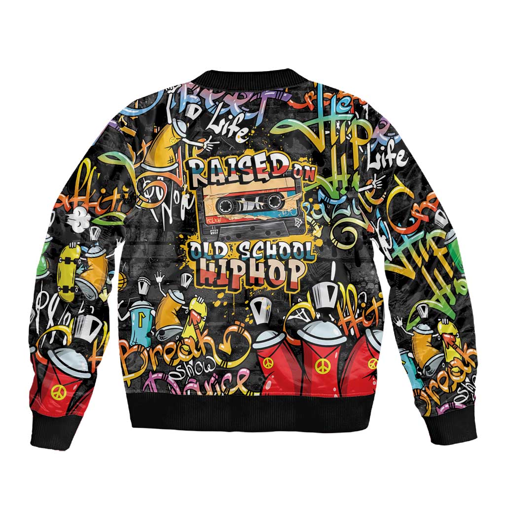 Raised On Hip Hop Sleeve Zip Bomber Jacket Graffiti Art Style - African Pride
