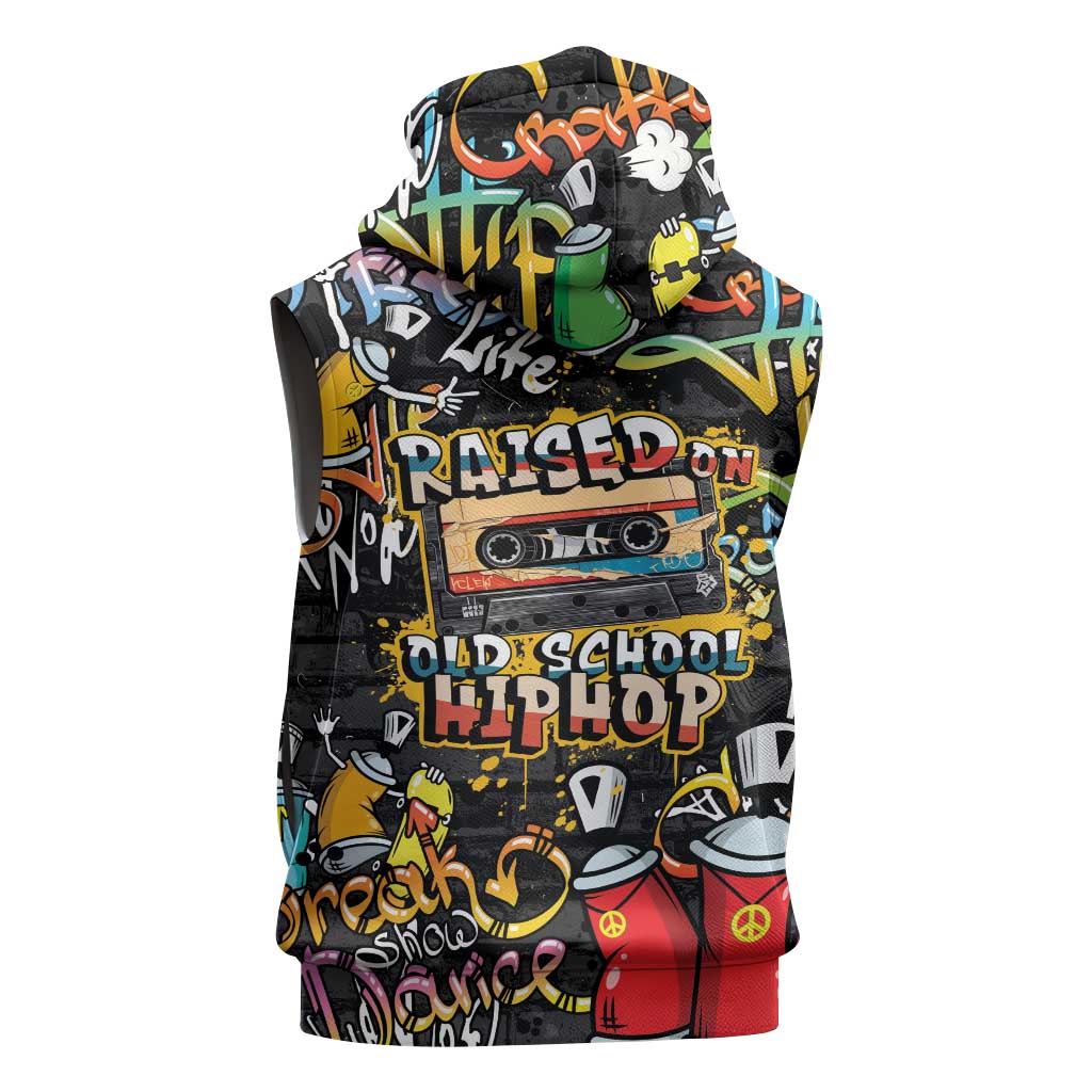 Raised On Hip Hop Sleeveless Hoodie Graffiti Art Style - African Pride