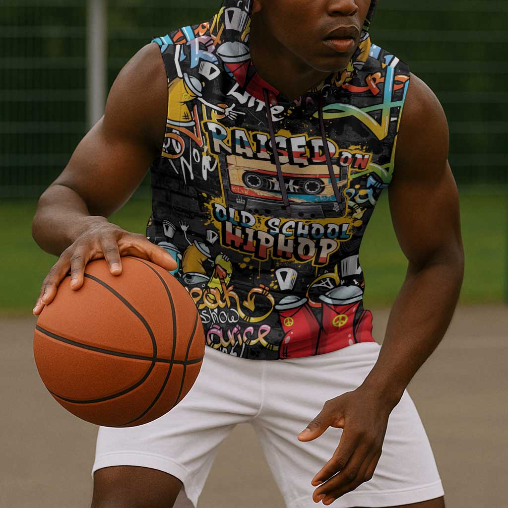 Raised On Hip Hop Sleeveless Hoodie Graffiti Art Style - African Pride