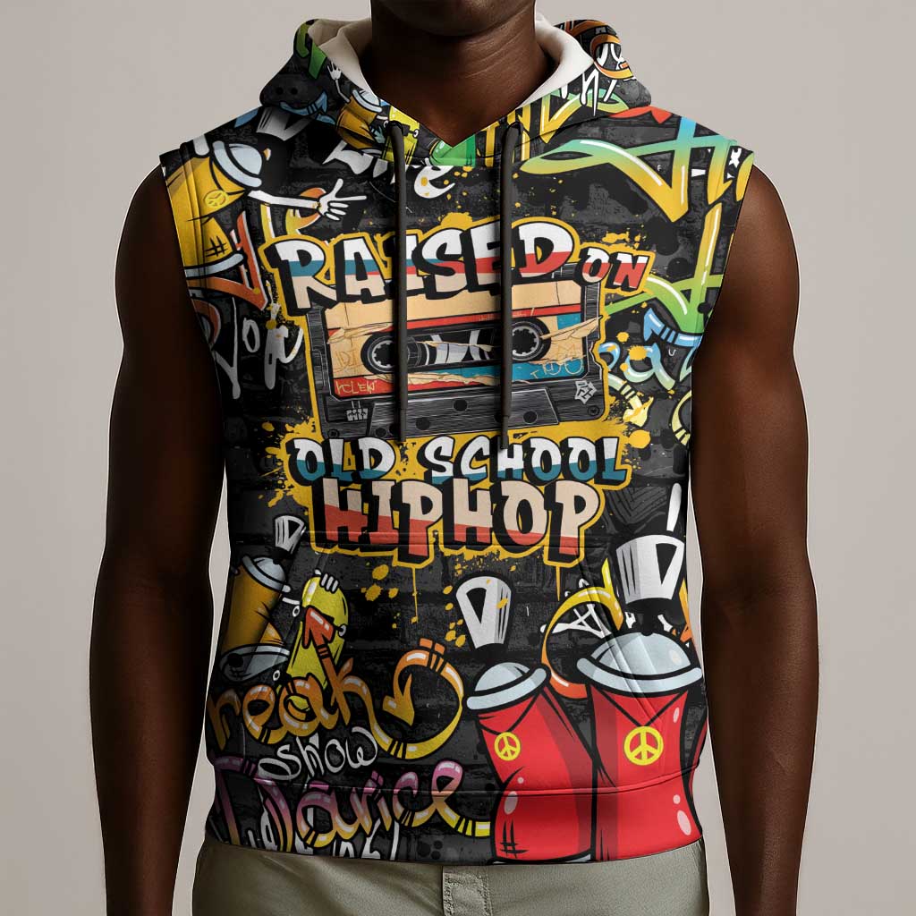 Raised On Hip Hop Sleeveless Hoodie Graffiti Art Style - African Pride