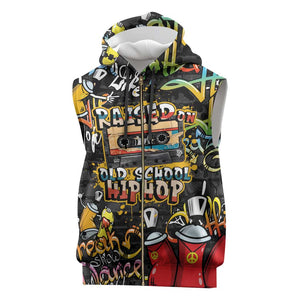 Raised On Hip Hop Sleeveless Zip Hoodie Graffiti Art Style - African Pride