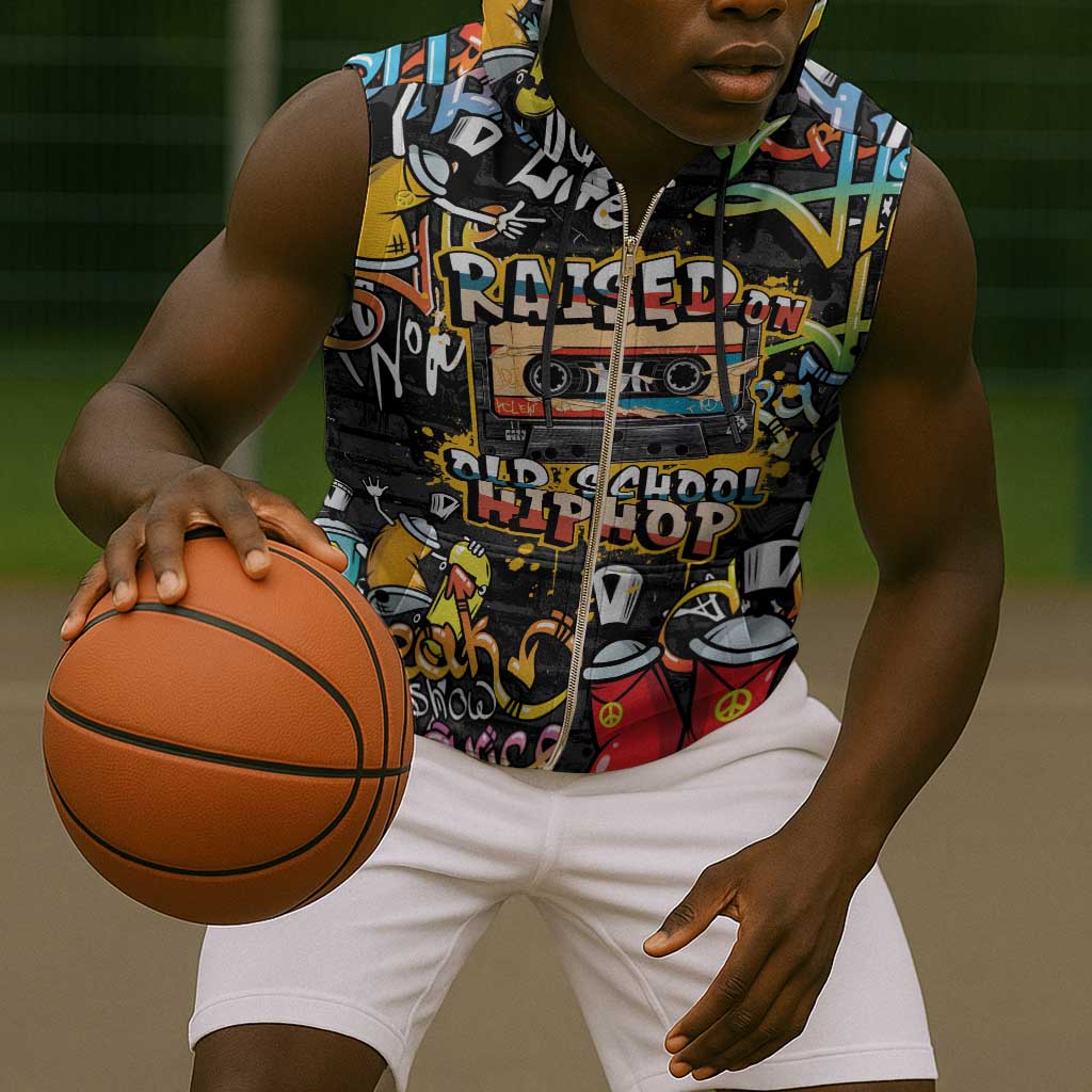 Raised On Hip Hop Sleeveless Zip Hoodie Graffiti Art Style - African Pride
