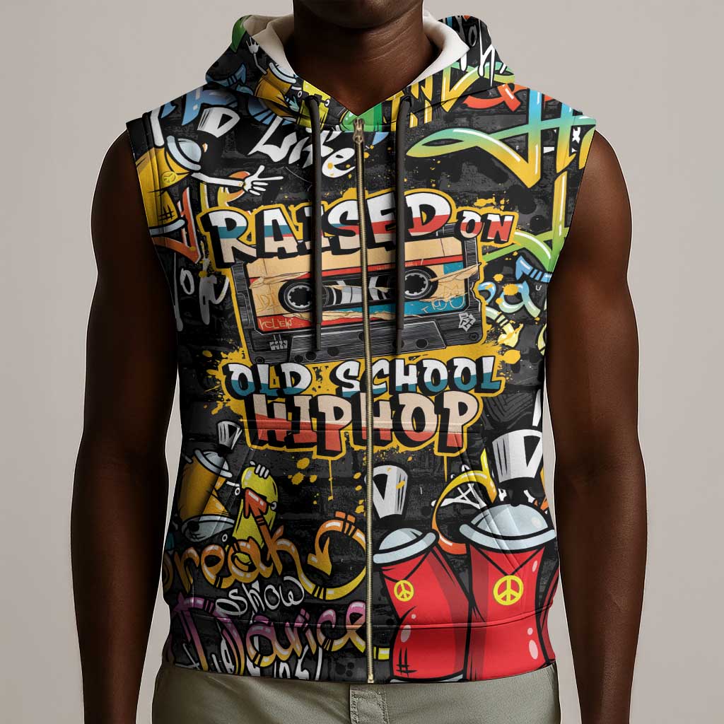 Raised On Hip Hop Sleeveless Zip Hoodie Graffiti Art Style - African Pride