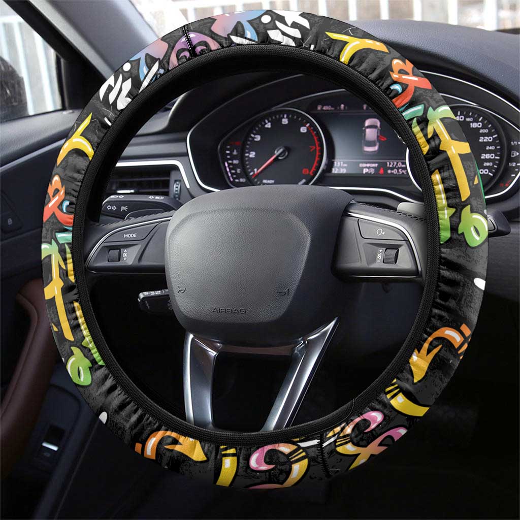 Raised On Hip Hop Steering Wheel Cover Graffiti Art Style - African Pride