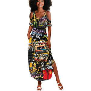 Raised On Hip Hop Summer Maxi Dress Graffiti Art Style - African Pride
