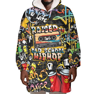 Raised On Hip Hop Wearable Blanket Hoodie Graffiti Art Style - African Pride