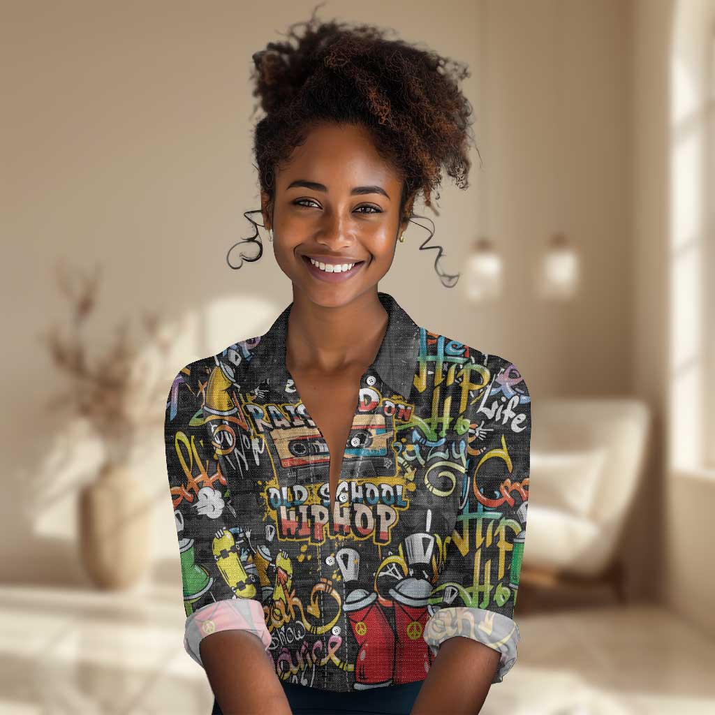 Raised On Hip Hop Women Casual Shirt Graffiti Art Style - African Pride