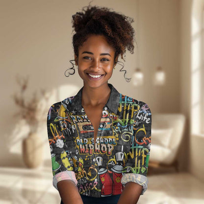 Raised On Hip Hop Women Casual Shirt Graffiti Art Style - African Pride