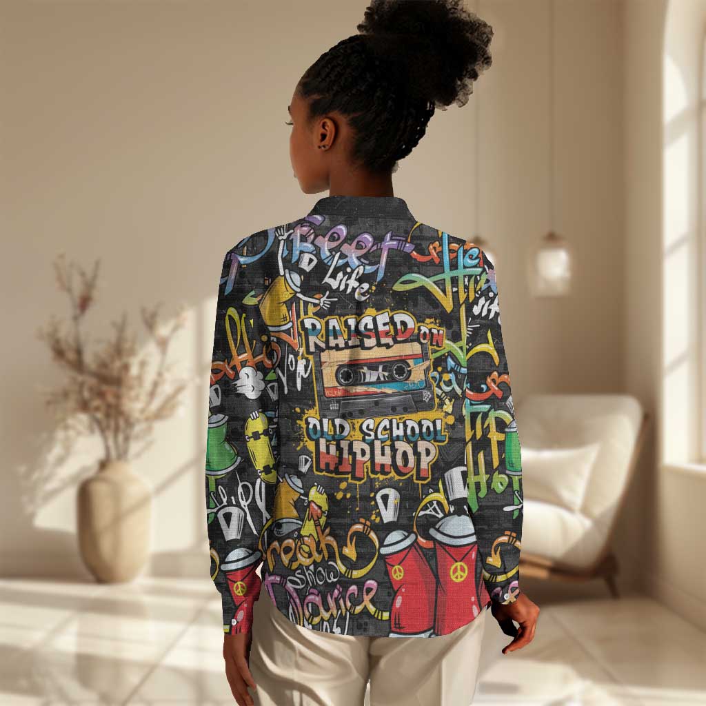 Raised On Hip Hop Women Casual Shirt Graffiti Art Style - African Pride
