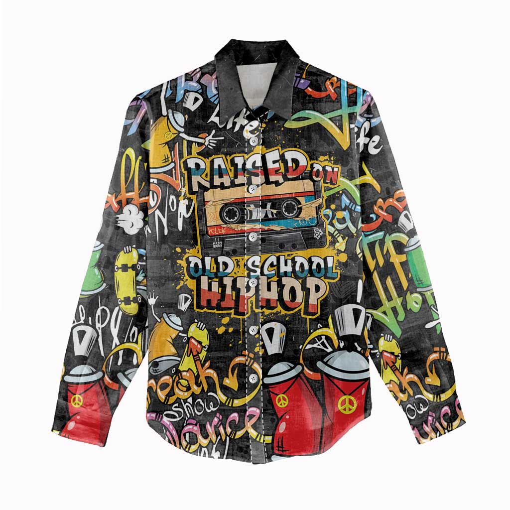 Raised On Hip Hop Women Casual Shirt Graffiti Art Style - African Pride