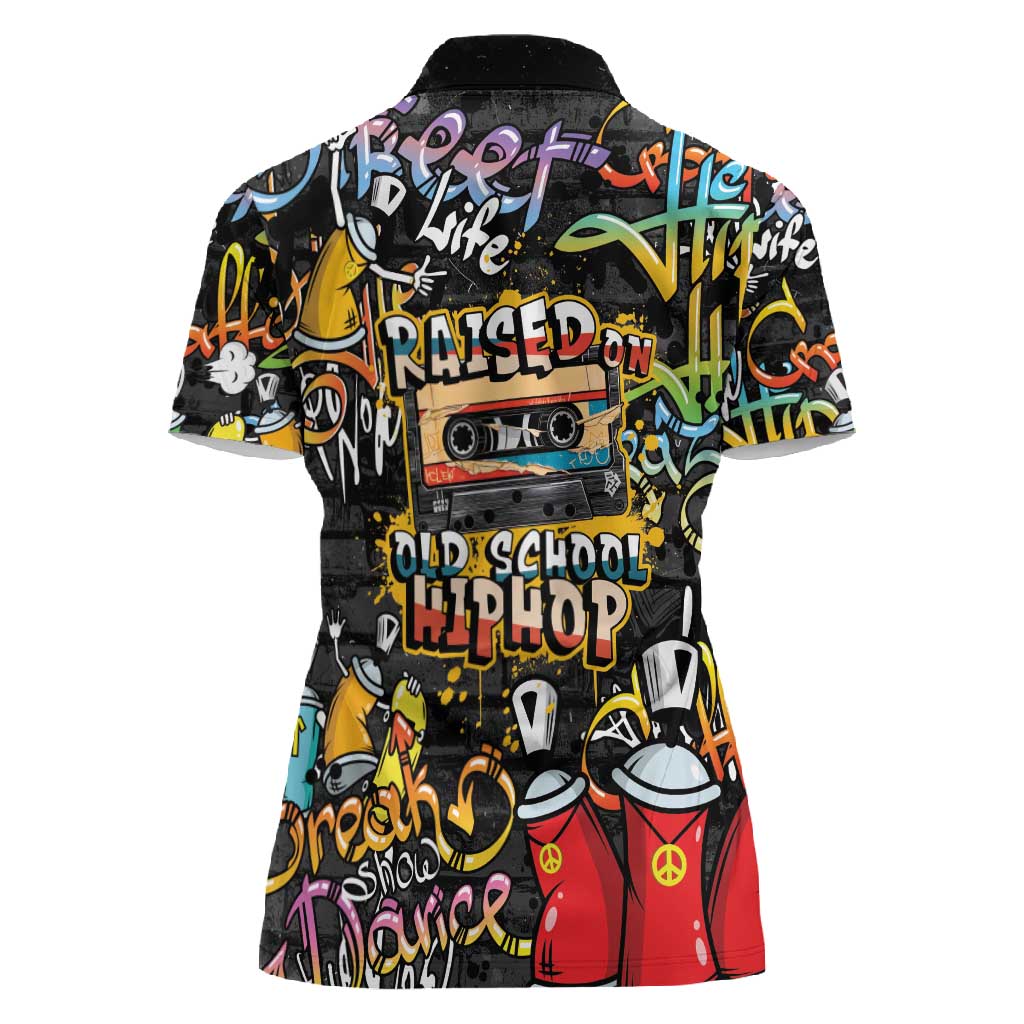 Raised On Hip Hop Women Polo Shirt Graffiti Art Style - African Pride