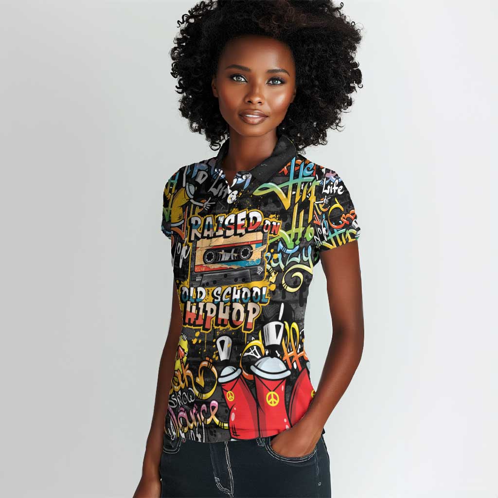 Raised On Hip Hop Women Polo Shirt Graffiti Art Style - African Pride