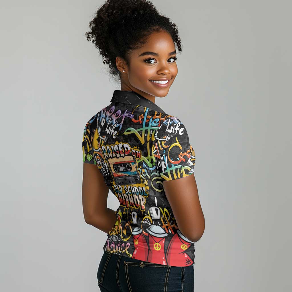 Raised On Hip Hop Women Polo Shirt Graffiti Art Style - African Pride