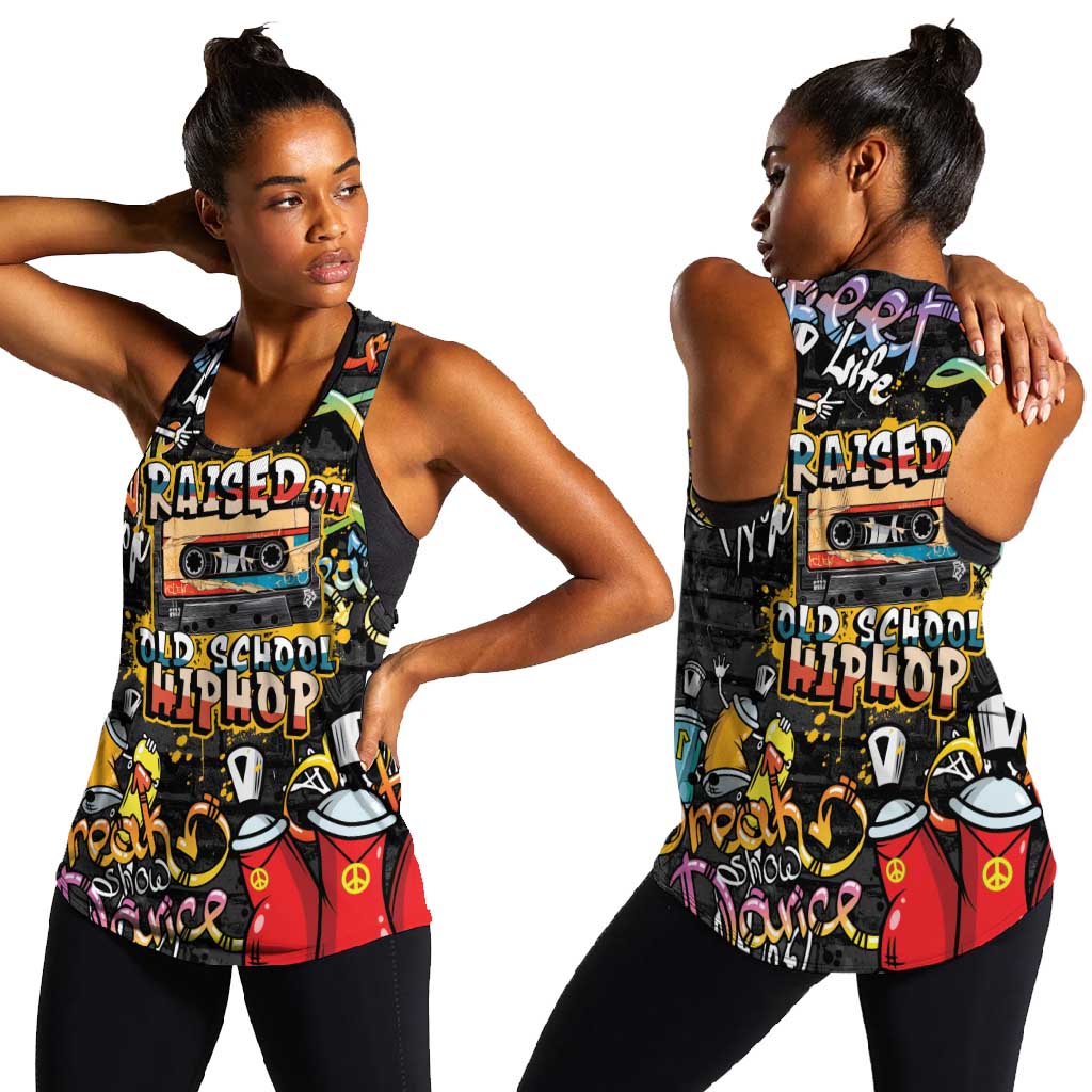 Raised On Hip Hop Women Racerback Tank Graffiti Art Style - African Pride